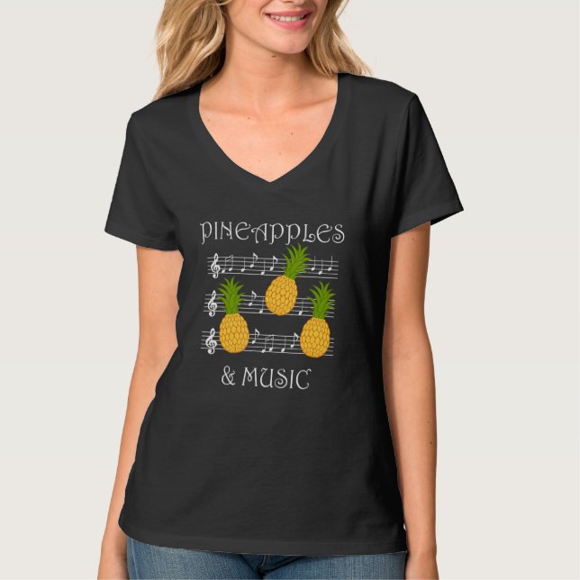 Pineapples and Music Clef Musician Teacher Fruits T-Shirt (Front)