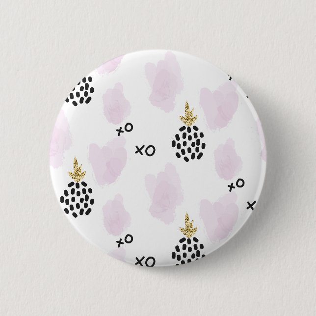 Pineapples and pink leopard print. XOXO Pinback Button (Front)