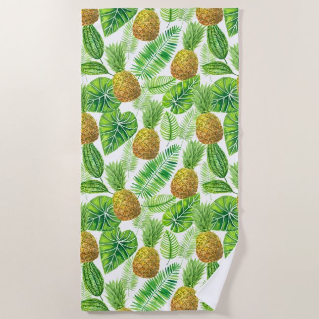 Pineapples and tropical leaves beach towel (Front)