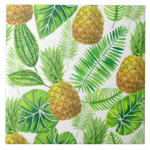 Pineapples and tropical leaves ceramic tile
