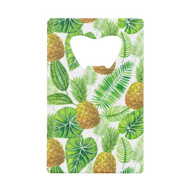 Pineapples and tropical leaves credit card bottle opener (Front)