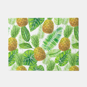Pineapples and tropical leaves doormat