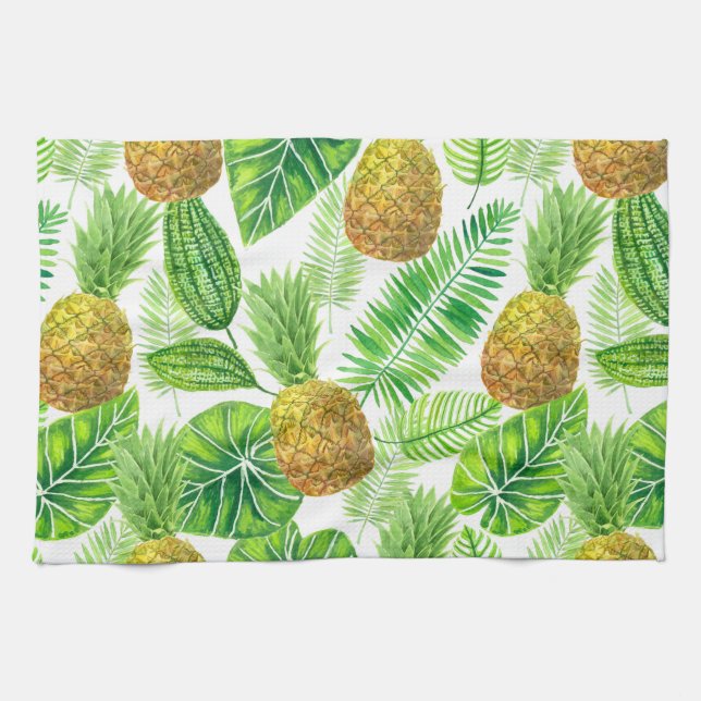 Pineapples and tropical leaves kitchen towel (Horizontal)