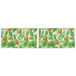 Pineapples and tropical leaves pillow case