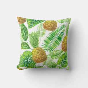 Pineapples and tropical leaves throw pillow