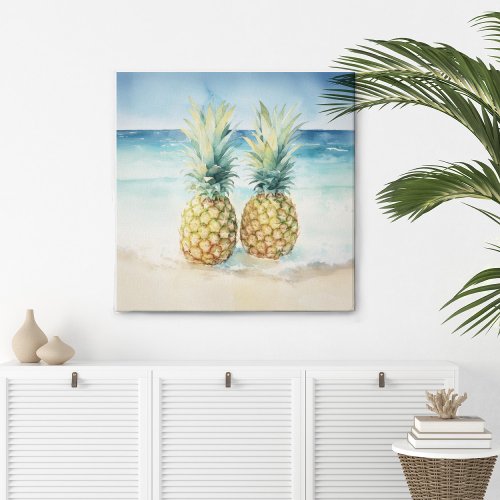 Pineapples at the Beach Watercolor Canvas Print