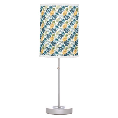 Pineapples blue palm leaves foliage white tropics table lamp