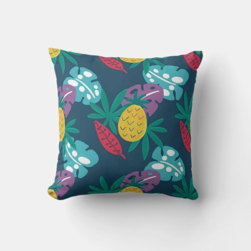 pineapples blue tropical modern leaves throw pillow