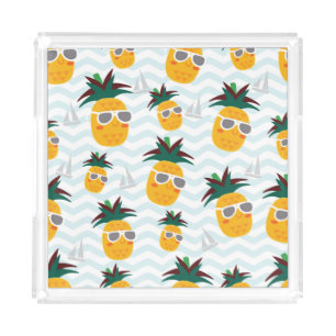 Pineapples, boat: cute ocean pattern. acrylic tray