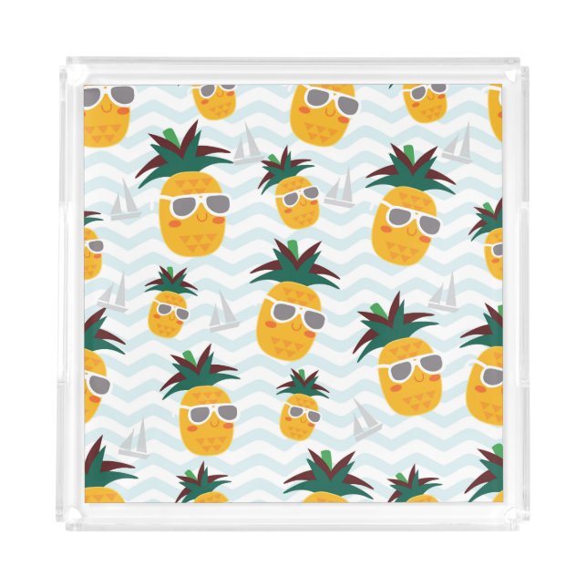 Pineapples, boat: cute ocean pattern. acrylic tray (Front)