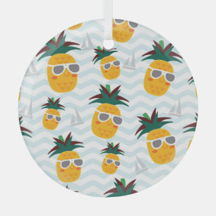 Pineapples, boat: cute ocean pattern. glass ornament