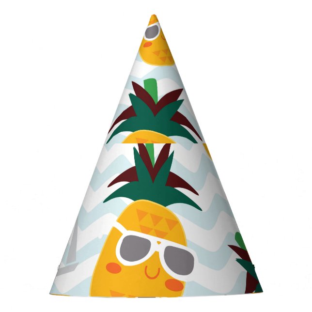 Pineapples, boat: cute ocean pattern. party hat (Front)