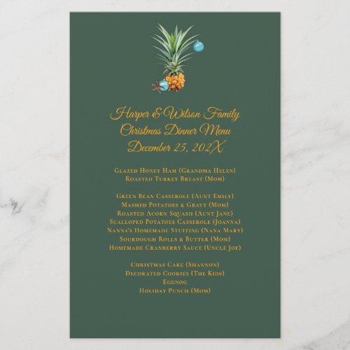 Pineapples Christmas Family Dinner Party Menu