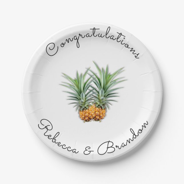 Pineapples Congratulations Newlyweds Paper Plates (Front)