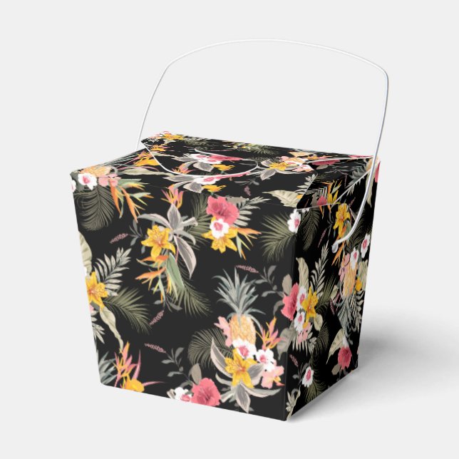 Pineapples Floral Black Take Out Favor Boxes (Front Side)