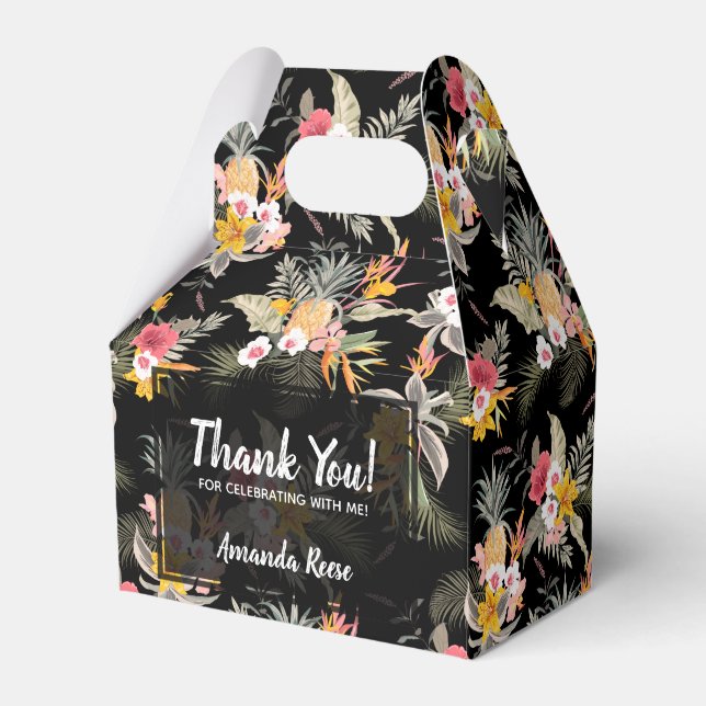 Pineapples Flowers on Black Gable Favor Boxes (Front Side)