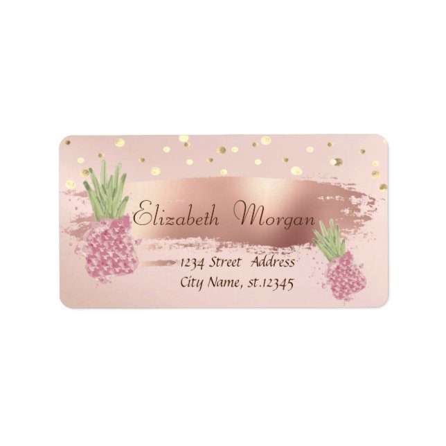 Pineapples Gold Confetti, Rose Gold Brush Stroke  Label (Front)