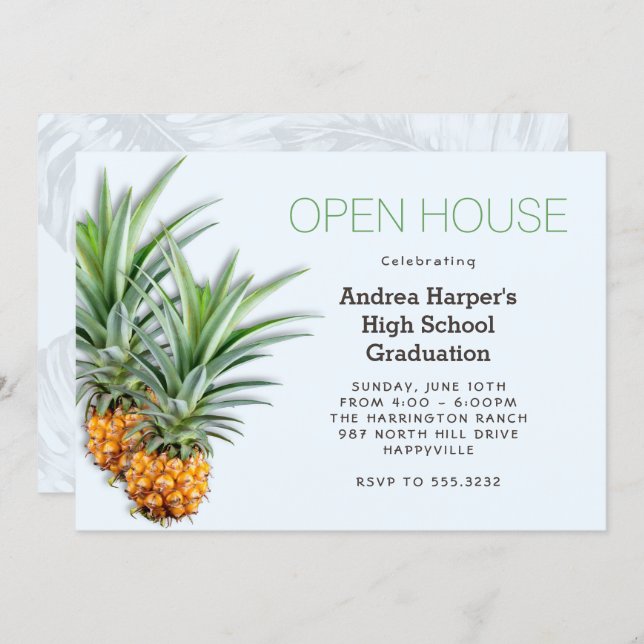 Pineapples Hawaiian School Graduation Open House Invitation (Front/Back)