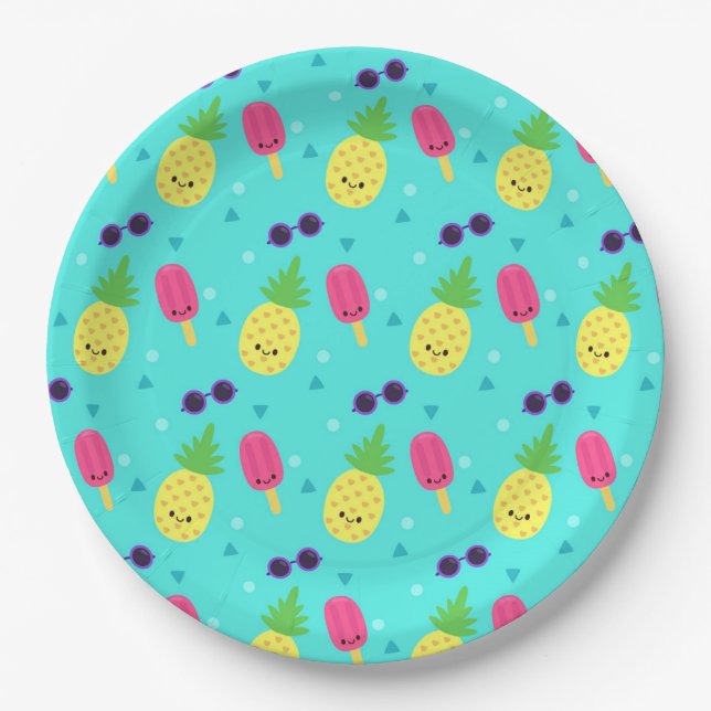 Pineapples, Ice Cream and Sunglasses  Paper Plates (Front)