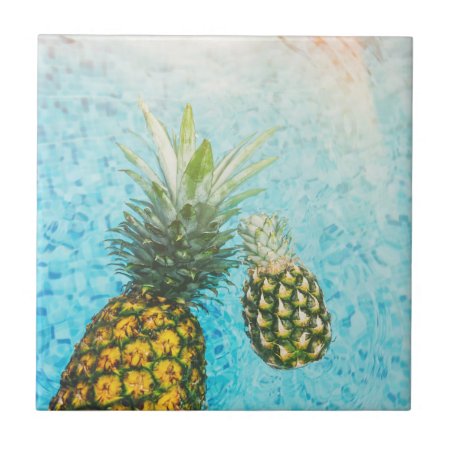 Pineapples In Swimming Pool Ceramic Tile