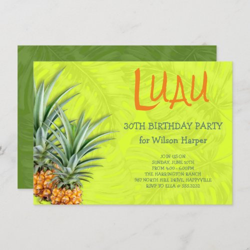Pineapples Luau Birthday Party Hawaiian Themed Invitation