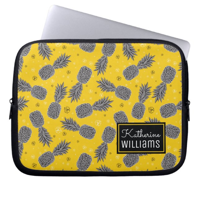 Pineapples On Gold | Add Your Name Laptop Sleeve (Front)