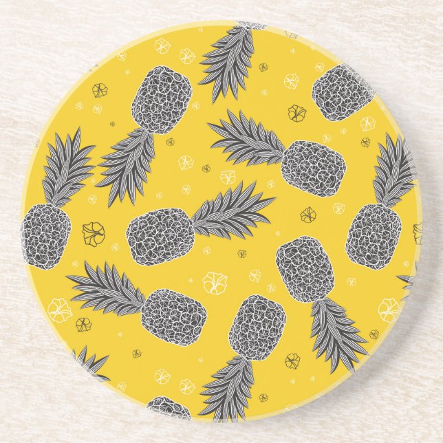 Pineapples On Gold Sandstone Coaster (Front)