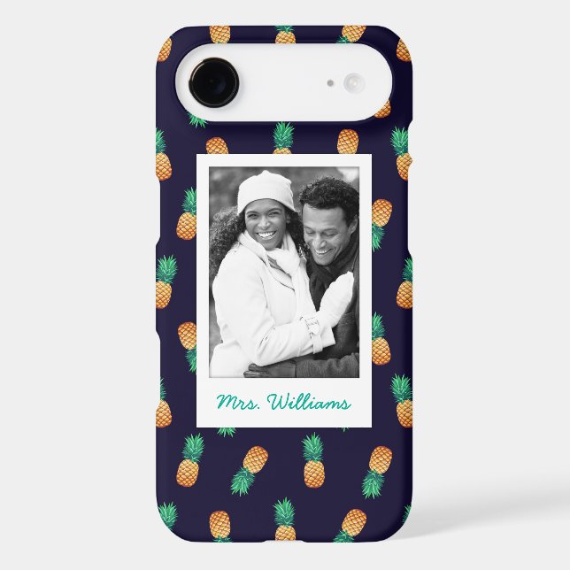 Pineapples On Navy | Add Your Photo & Name Case-Mate iPhone Case (Back)