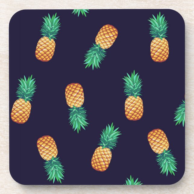 Pineapples On Navy Beverage Coaster (Front)
