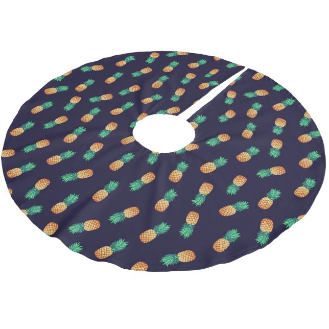 Pineapples On Navy Brushed Polyester Tree Skirt (Angled)