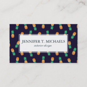 Pineapples On Navy Monogram Business Card