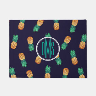 Pineapples On Navy   Monogram Doormat
