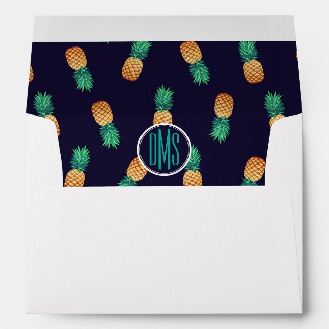 Pineapples On Navy | Monogram Envelope (Back (Bottom))