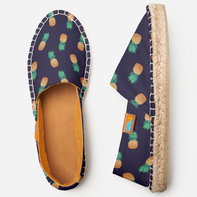 Pineapples On Navy | Monogram Espadrilles (Side)