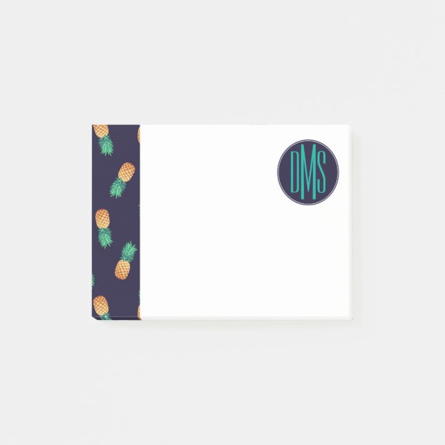 Pineapples On Navy | Monogram Post-it Notes (Front)