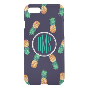 Pineapples On Navy Monogram iPhone SE/8/7 Case