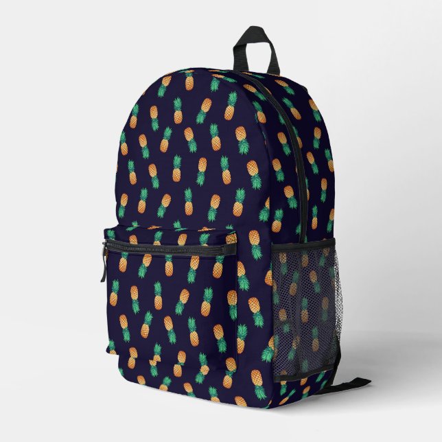 Pineapples On Navy Printed Backpack (Back Corner Right)