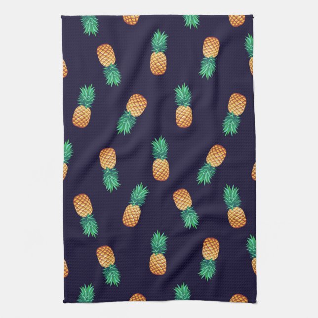 Pineapples On Navy Towel (Vertical)