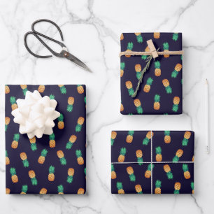 Pineapples On Navy Wrapping Paper Sheets