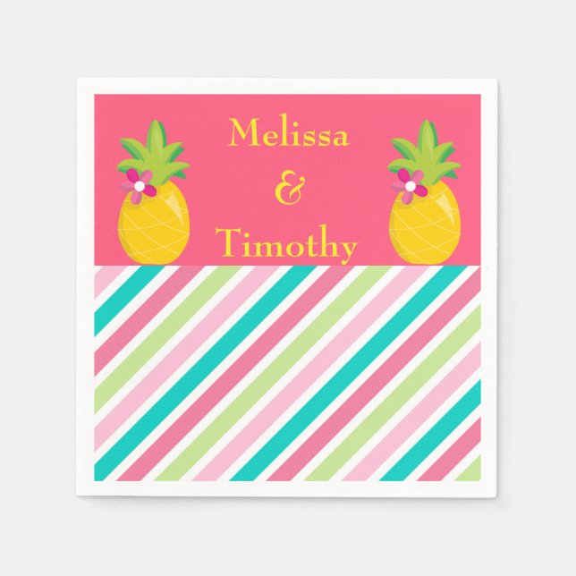 Pineapples on pink background paper napkins (Front)