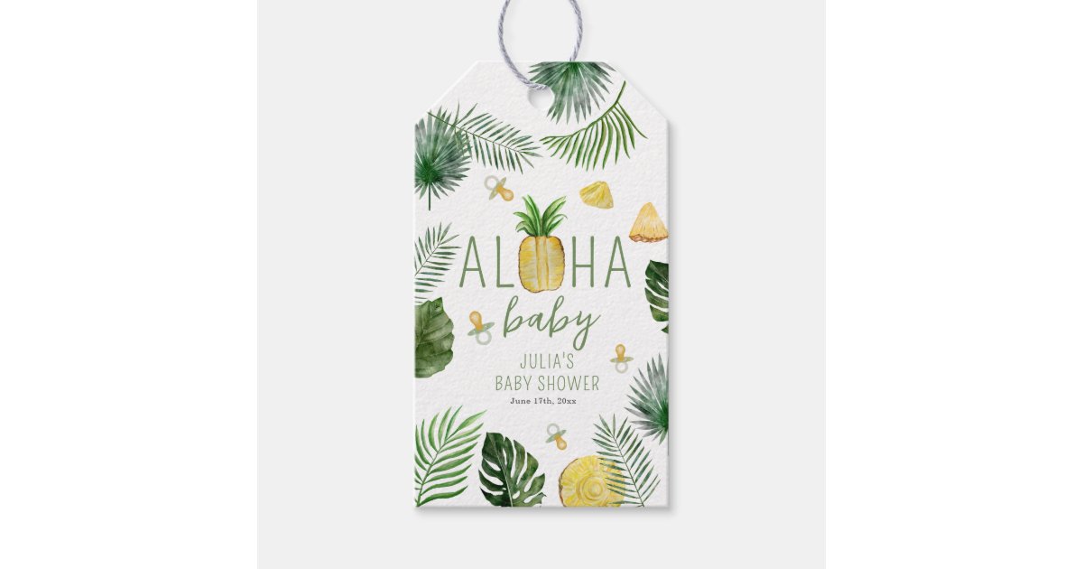 Pineapples & Pacifiers Aloha Baby Shower Green Gift Tags | Zazzle
