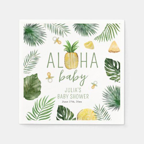 Pineapples  Pacifiers Aloha Baby Shower Green Napkins