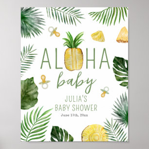 Pineapples & Pacifiers Aloha Baby Shower Green Poster