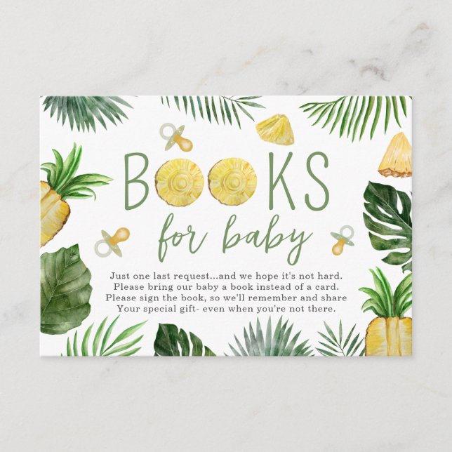 Pineapples & Pacifiers Books For Baby Shower Green Enclosure Card (Front)