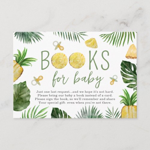 Pineapples  Pacifiers Books For Baby Shower Green Enclosure Card