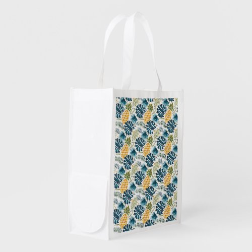 Pineapples palm leaves foliage white summer grocery bag