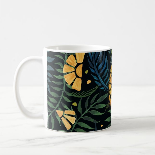Pineapples, palm leaves: tropical pattern. coffee mug (Left)