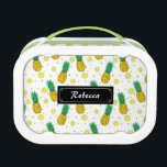 Pineapples pattern lunch box<br><div class="desc">This product has a pattern design of pineapples with slices. It is a cool summer design. You can personalize it by putting your name on it using the template and also you can change the background color from white to any other. This fun summer design is suitable for all.</div>