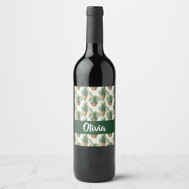 Pineapples pattern on white wine label (Front)