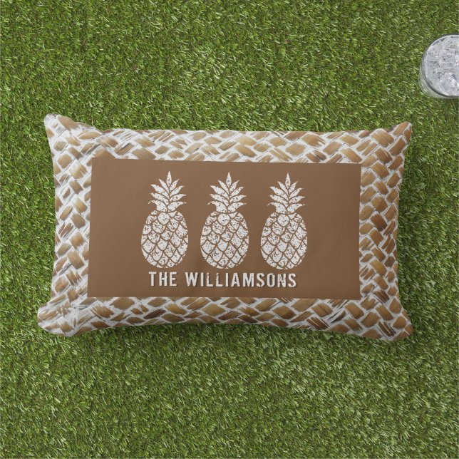 Pineapples Personalized Outdoor Lumbar Pillow (Grass)